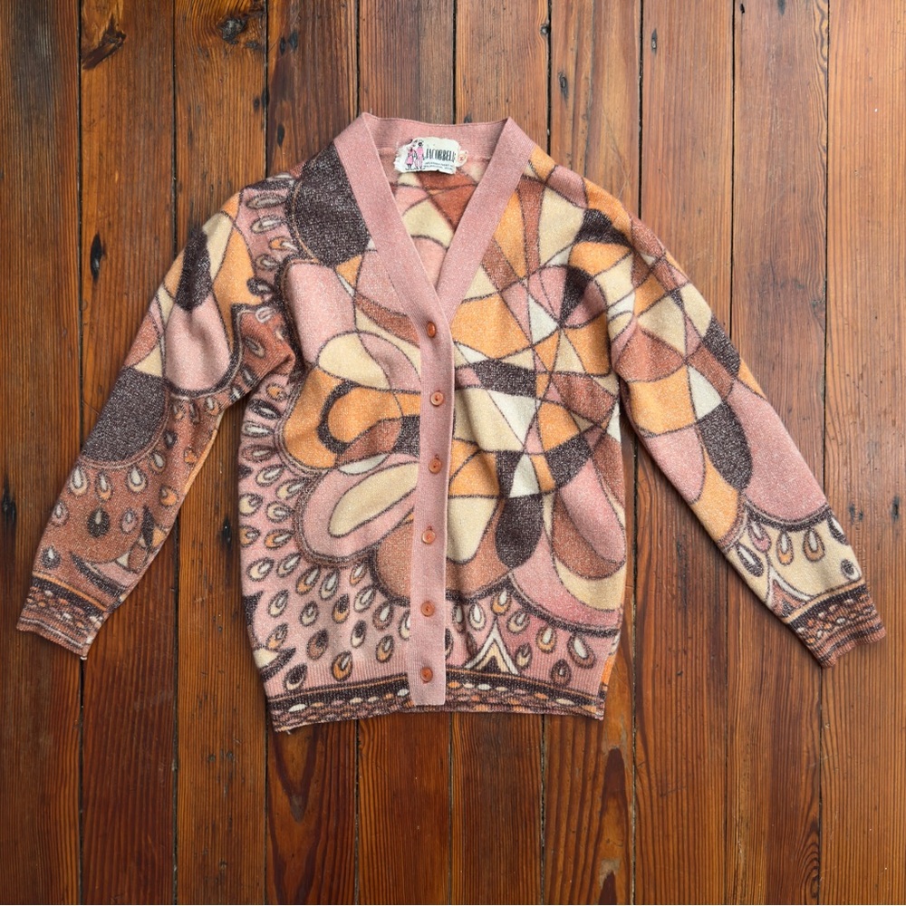 Rare vtg 60s Jacob Belle angora rabbit hair & lambswool metallic knit cardigan - Picture 3 of 11